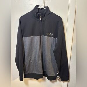 NEW BOSS Hugo Boss Full Zip Track Jacket Black Gray Logo NWT